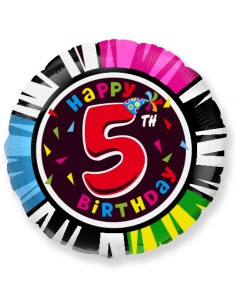 Globo de Helio Redondo 45cm Happy Birthday Nº5 Cinco Globos Redondos 45cm cumpleaños