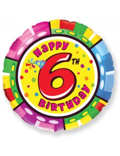 Globo de Helio Redondo 45cm Happy Birthday Nº6 Seis Globos Redondos 45cm cumpleaños