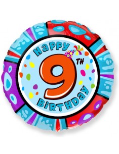Globo de Helio Redondo 45cm Happy Birthday Nº9 Nueve Globos Redondos 45cm cumpleaños