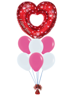 Ramo de globos foil y foil corazon corazoncitos grande San Valentín 2021