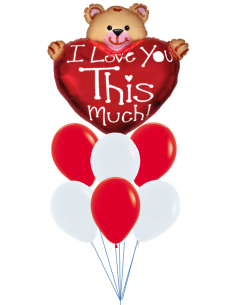 Ramo de globos latex y foil corazon con osito grande Ramos de Globos San Valentin