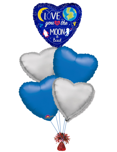 Ramo de globos foil y Te quiero hasta la luna Ramos de Globos San Valentin