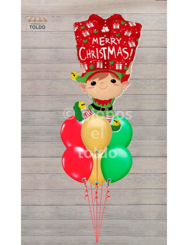 Ramo Elfo con Regalo Globos de Navidad