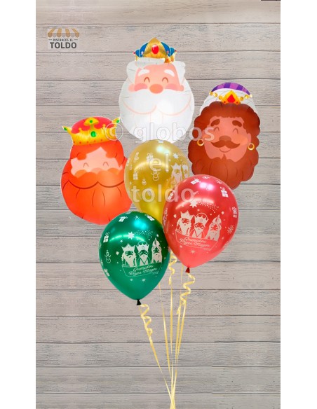 Ramo 3 Cabezas Reyes Magos y Queridos Reyes con Helio Globos de Navidad Ramo 3 Cabezas Reyes Magos y Queridos Reyes con Helio Globos de Navidad