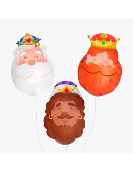 Ramo 3 Cabezas Reyes Magos y Queridos Reyes con Helio Globos de Navidad Ramo 3 Cabezas Reyes Magos y Queridos Reyes con Helio Globos de Navidad