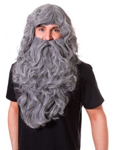 Peluca y barba mago gris Pelucas Unisex