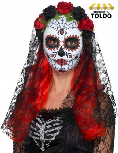 Máscara katrina con rosas y velo Máscaras